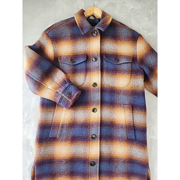 Madewell Delmont Long Jacket Womens Medium Wool Alpaca Twill Plaid Coat Ombre - Picture 1 of 8